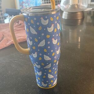 Blue Tumbler with Chicken and Chick Pattern